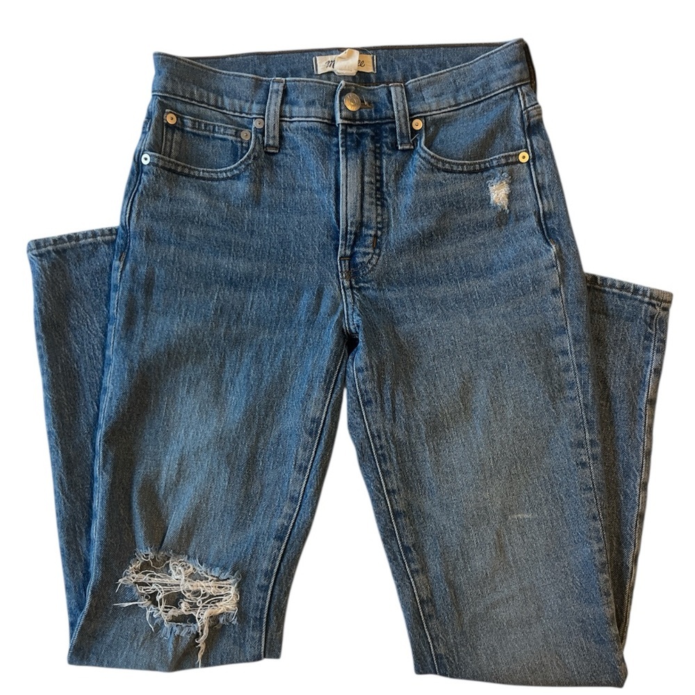Madewell Ainsdale Wash Mid-Rise Perfect Vintage Jean Knee-Rip Edition Size 24